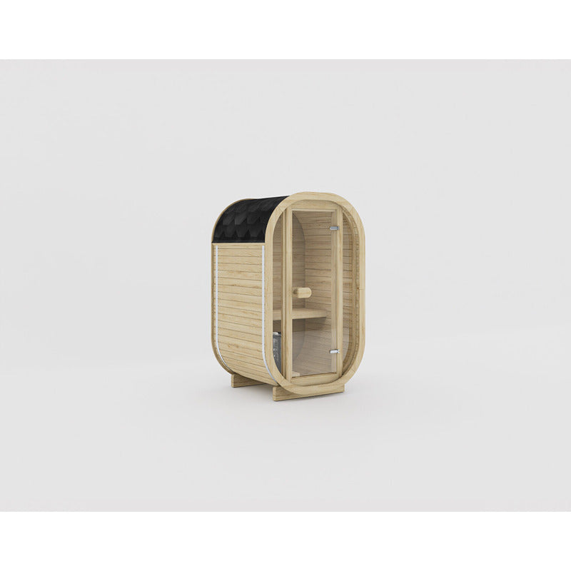 Ula Micro sauna from Celsium in Hazel color - elegant Outdoor sauna for small gardens and terraces